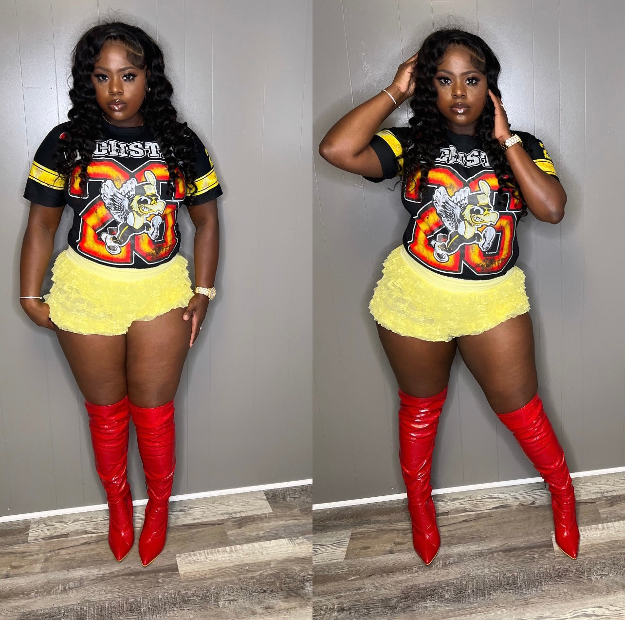 Yellow ruffle shorts