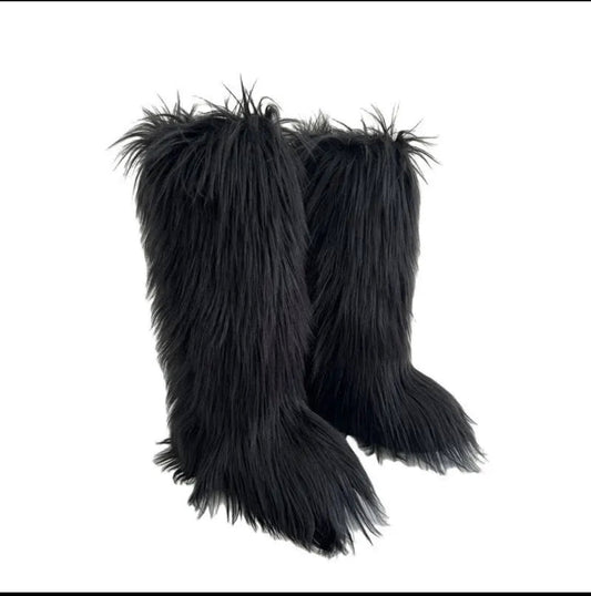 Black Furry knee Boots